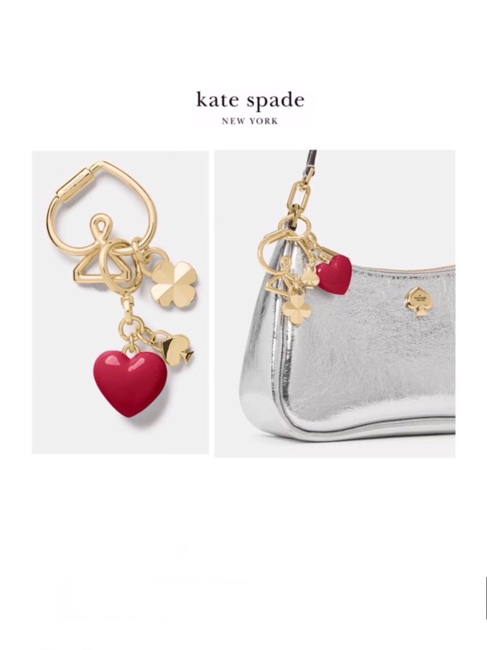 NWT Kate Spade HEART ❤️ & SPADE 12-K Gold Plated/Acrylic Bag Charm/Key Chain
